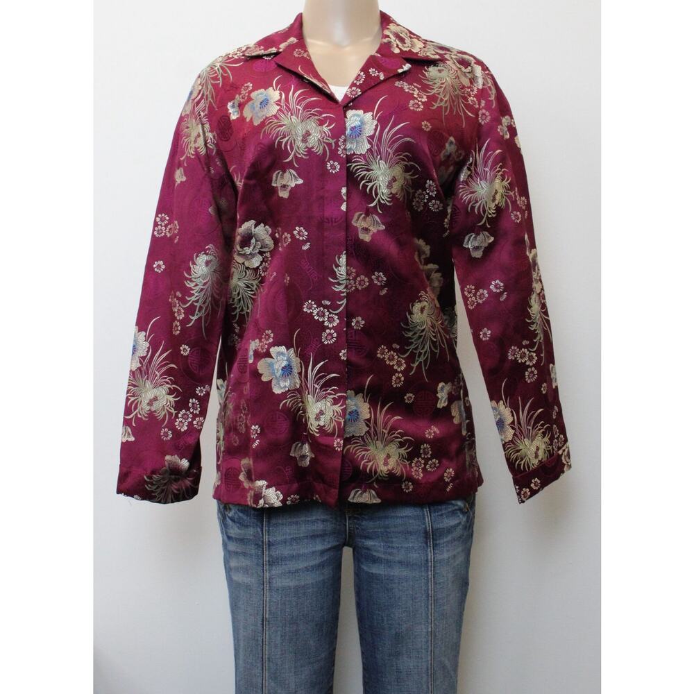Chicos Jacket Womens Size 1 (Medium/8) Floral Satin Blazer‎ Long Sleeve